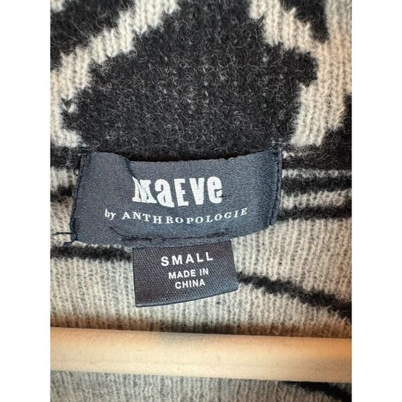 MAEVE ANTHROPOLOGIE lambswool black white knit cardigan sweater S - Picture 7 of 10